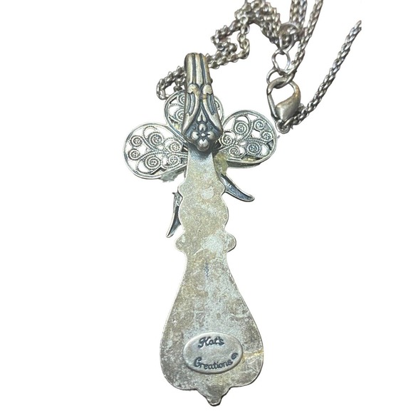 Kat's Creations Cross Pendant Silver Tone Filigree Ribbon Not Original Chain - Picture 4 of 4